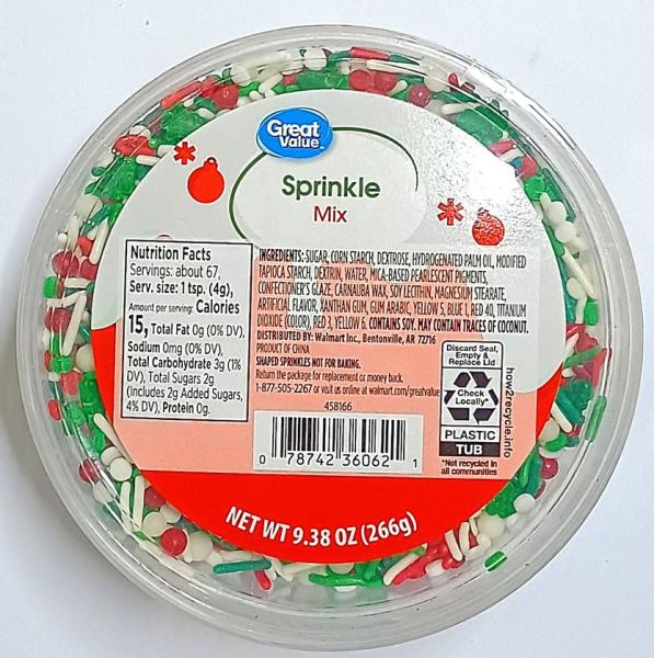 Great Value Sprinkle Mix Streusel zum Dekorieren, rot, grün, weiß, 266 gr